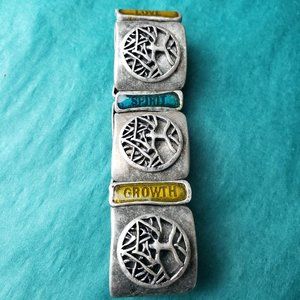 2/10$ Silver tone symbols growth, love, inspire, believe pannel bracelet